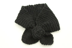 Women Classic Black Winter Neck Warmer Flower Bow Style Scarf Holidays