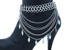 Silver Metal Chain Boot Bracelet Anklet Shoe Leaf Charm