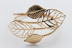 Women Wide Cuff Bangle Gold Metal Bracelet Leaf Tree Strands