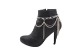 Silver Metal Chain Boot Bracelet Anklet Shoe Side Wave Tassel Fringe Charm Bling