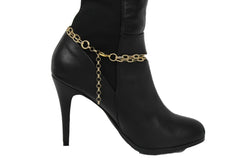 Women Western Trendy Style Boot decorative Gold Metal Chain Shoe Bling Pyramid Charm