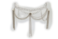 Silver Metal Chain Boot Bracelet Anklet Shoe Side Wave Tassel Fringe Charm Bling