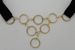 Women Trendy Boot Anklet Gold Metal Chain Shoe Multi Rings Drape Strap