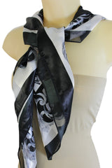Black White Fancy Square Soft Fabric Scarf Wrap Dressy Anchor Queen Crown