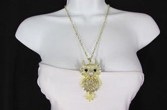 New Women 26" Gold Metal Chains Fashion Necklace Big Owl Silver Rhinestone - alwaystyle4you - 4
