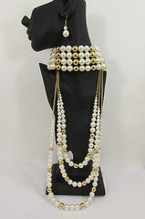 Gold Metal Multi Pearl Beads 3 Strands Chains Choker Necklace New Women Fashion - alwaystyle4you - 3