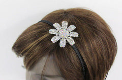 New Women Classic Fashion Headband Large Flower Silver Rhinestones Hair Band - alwaystyle4you - 2