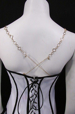 Women Decorative Accessories Lingerie Bra Straps Gold Metal Squares Circles - alwaystyle4you - 1