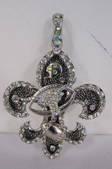 New Women Silver Metal Scarf Necklace Pendant Charm Fleur De Lis Bull Football - alwaystyle4you - 2
