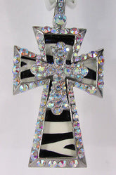 New Women Silver Metal Plate Scarf Necklace Pendant Charm Big Cross Rhinestones - alwaystyle4you - 9