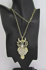 New Women 26" Gold Metal Chains Fashion Necklace Big Owl Silver Rhinestone - alwaystyle4you - 2