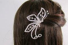 B New Women Silver Metal Head Fashion Jewelry Rhinestones Big Butterfly Hair Pin - alwaystyle4you - 4