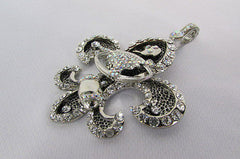 New Women Silver Metal Scarf Necklace Pendant Charm Fleur De Lis Bull Football - alwaystyle4you - 1