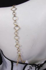 Women Decorative Accessories Lingerie Bra Straps Gold Metal Squares Circles - alwaystyle4you - 3