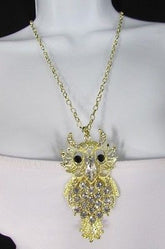 New Women 26" Gold Metal Chains Fashion Necklace Big Owl Silver Rhinestone - alwaystyle4you - 7