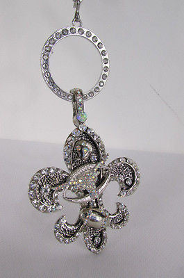 Women Silver Metal Scarf Necklace Pendant Charm Fleur De Lis Bull Football - alwaystyle4you - 10
