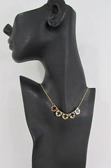 New Women Gold Metal Chain Fashion Necklace Five Mini Black Crosses Long Pendant - alwaystyle4you - 2