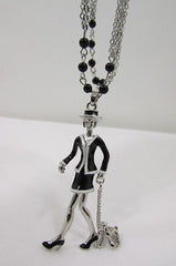 New Women Silver Metal Chains Fashion Necklace Big 60'S Lady Walking Dog Pendant - alwaystyle4you - 2