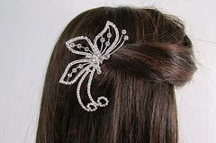 B New Women Silver Metal Head Fashion Jewelry Rhinestones Big Butterfly Hair Pin - alwaystyle4you - 2