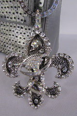 New Women Silver Metal Scarf Necklace Pendant Charm Fleur De Lis Bull Football - alwaystyle4you - 3