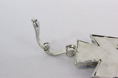 New Women Silver Metal Plate Scarf Necklace Pendant Charm Big Cross Rhinestones - alwaystyle4you - 3