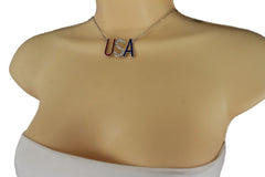 Cool Women Silver Metal Chain Fashion Necklace USA United States Jewelry Pendant
