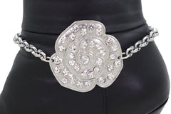 Silver Metal Boot Chain Bracelet Western Shoe Rose Flower Charm Jewelry