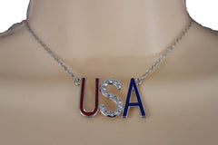 Cool Women Silver Metal Chain Fashion Necklace USA United States Jewelry Pendant