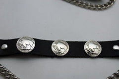 USA 5 Cents Coin Buffalo Side Black Faux Leather Boot Straps (Pair)