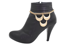 Women Gold Metal Chain Western Boot Bracelet Shoe Anklet Bling Chic Moon Charm