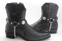 USA 5 Cents Coin Buffalo Side Black Faux Leather Boot Straps (Pair)