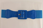 Women Belt Wide Elastic Sky Blue Square Buckle Plus Size M L