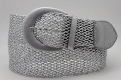 Women Metallic Silver Mesh Fabric Braided Look Casual Fashion Belt Size S M