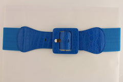 Women Belt Wide Elastic Sky Blue Square Buckle Plus Size M L
