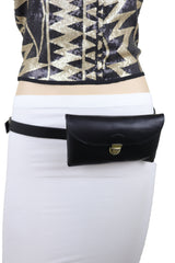 Black Faux Leather Skinny Waistband Hip Waist Belt + Wallet Bag Size S M
