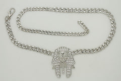 Women Glamorous High Waist Silver Metal Chain Belt Pharao Egyptian Antique XS S M