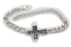 Silver Metal Chain Boot Western Bracelet Shoe Cross Charm Live Laugh Love