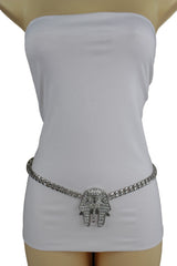 Women Glamorous High Waist Silver Metal Chain Belt Pharao Egyptian Antique XS S M