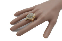 Gold Metal Water Turtle Elastic Band Silver Beads Ring Fun Jewelry Accessories