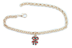 Gold Metal Boot Chain Bracelet Christmas Shoe Candy Cane Charm Jewelry
