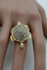 Gold Metal Water Turtle Elastic Band Silver Beads Ring Fun Jewelry Accessories