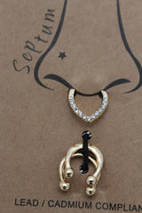 Gold Metal 3 Nose Ring Septum None Piercing Silver Rhinestones