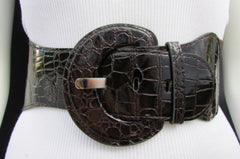 Women Elastic Low Hip High Waist Belt Dark Brown Stretch Size XS S M