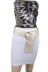 Gold Extra Long Fabric Wide Waistband Fashion Belt Adjustable Size XS S