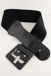 Women Belt Wide Elastic Black Fashion Hip High Waist Square Buckle Fits M L XL