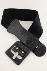 Women Belt Wide Elastic Black Fashion Hip High Waist Square Buckle Fits M L XL