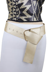 Gold Extra Long Fabric Wide Waistband Fashion Belt Adjustable Size XS S