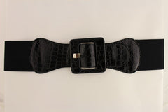 Women Belt Wide Elastic Black Fashion Hip High Waist Square Buckle Fits M L XL