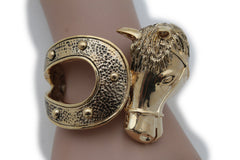 Women Gold Metal Cuff Bracelet Rodeo Horse Fashion Western Jewelry