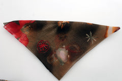 Brown Dark Brown Green Mini Fabric Neck Scarf Tie Necklace Pocket Square Flowers